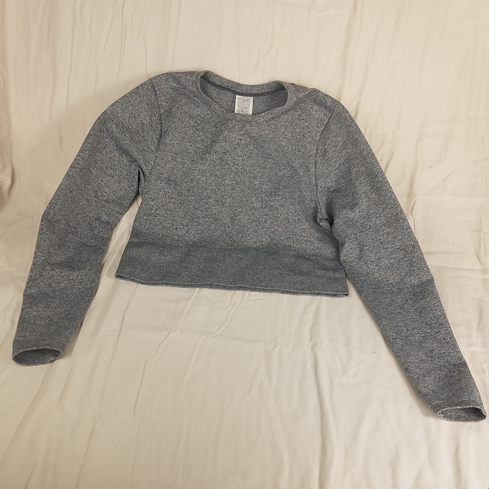 PINK Victoria's Secret Gray Seamless Long Sleeve Crop Top Athletic Shirt Large
